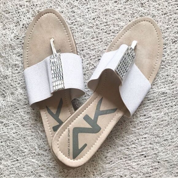 Anne Klein Sport White Sparkle Thong Sandals - Picture 2 of 10